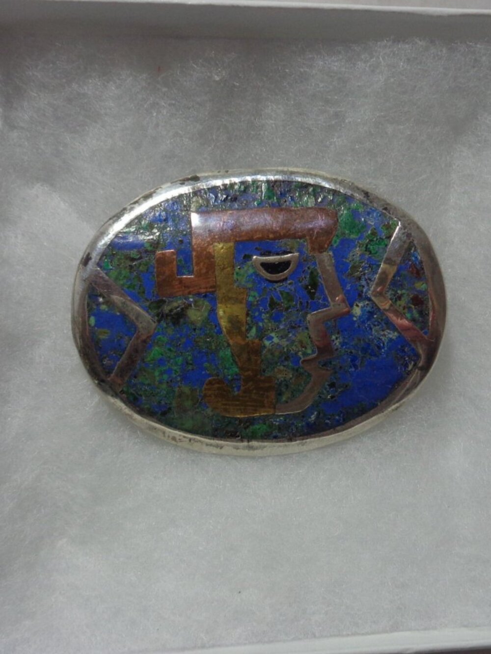 Vintage Taxco Mexico Sterling Brooch/Pin/Pendant Mayan Warrior Mixed Metals